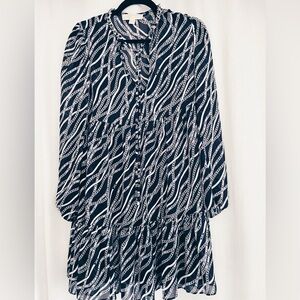 Michael Kors Chain Babydoll Black and White Print Dress